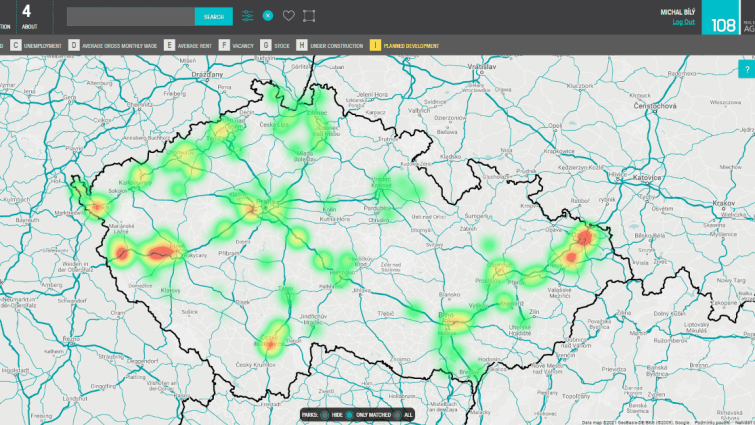 Digitální mapa aktuálně volných průmyslových prostor